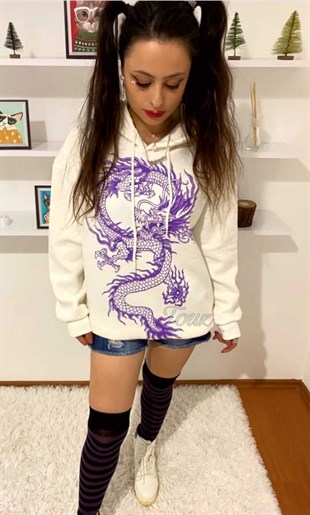  Touz Anime Harajuku Oversize Unisex Mor Dragon